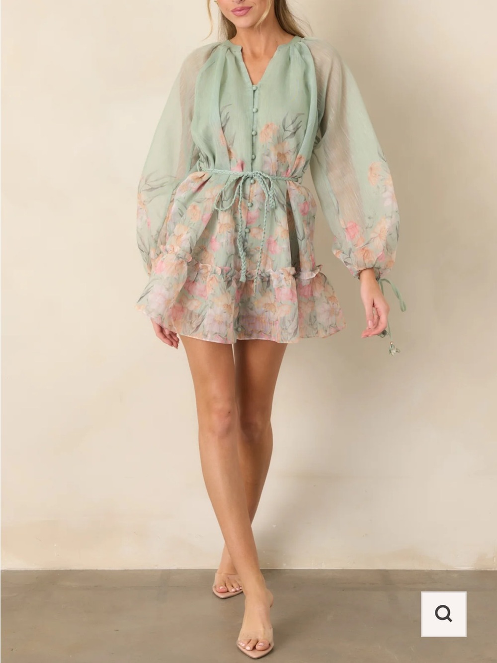 EN SAISON KATELYN SAGE MULTI FLORAL BELTED BUTTON FRONT MINI DRESS Size Small